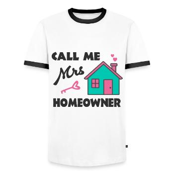 Housewarming party Call me Mrs Homeowner - Men's Ringer Shirt - white/black - Front - AI Model Female 172 light (172cm) & AI Model Male 178 dark (178cm)