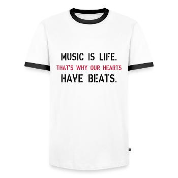 Music Is Life - Men's Ringer Shirt - white/black - Front - AI Model Female 172 light (172cm) & AI Model Male 178 dark (178cm)
