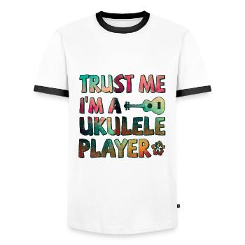 Trust me I’m a Ukulele player - Männer Kontrast-T-Shirt - Weiß/Schwarz - Vorne - AI Model Female 172 light (172cm) & AI Model Male 178 dark (178cm)