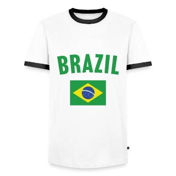 Brasilien Flagge - Männer Kontrast-T-Shirt - Weiß/Schwarz - Vorne - AI Model Female 172 light (172cm) & AI Model Male 178 dark (178cm)