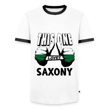 Sachsen Flagge Sächsische Fahne Ossi Urlaub SN - Männer Kontrast-T-Shirt - Weiß/Schwarz - Vorne - AI Model Female 172 light (172cm) & AI Model Male 178 dark (178cm)