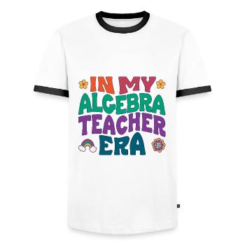 À l’époque où j’étais professeur d’algèbre - T-shirt contrasté Homme - blanc/noir - Devant - AI Model Female 172 light (172cm) & AI Model Male 178 dark (178cm)