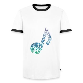 Là où les mots échouent, la musique parle - Note de musique - T-shirt contrasté Homme - blanc/noir - Devant - AI Model Female 172 light (172cm) & AI Model Male 178 dark (178cm)