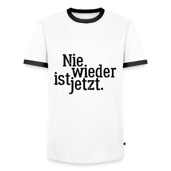 Nie wieder ist jetzt - Gegen Rechts, gegen Hetze - Männer Kontrast-T-Shirt - Weiß/Schwarz - Vorne - AI Model Female 172 light (172cm) & AI Model Male 178 dark (178cm)