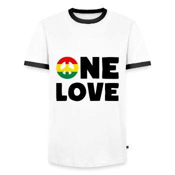 ONE LOVE Peace Jamaica Reggae Rastafari - T-shirt contrasté Homme - blanc/noir - Devant - AI Model Female 172 light (172cm) & AI Model Male 178 dark (178cm)