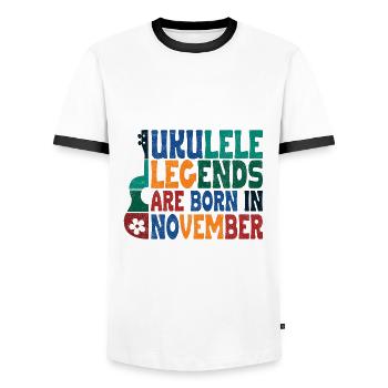 ukulele legends are born in November - Men's Ringer Shirt - white/black - Front - AI Model Female 172 light (172cm) & AI Model Male 178 dark (178cm)