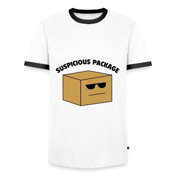 Suspicious Package - Men's Ringer Shirt - white/black - Front - AI Model Female 172 light (172cm) & AI Model Male 178 dark (178cm)