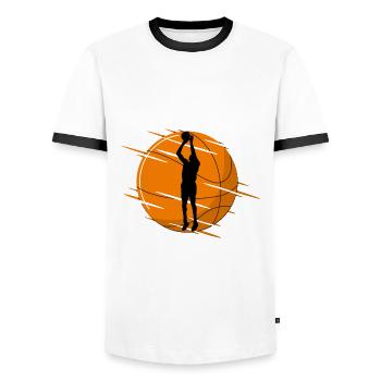 Basketball Players Basketball - Men's Ringer Shirt - white/black - Front - AI Model Female 172 light (172cm) & AI Model Male 178 dark (178cm)