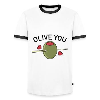 Olive You - Men's Ringer Shirt - white/black - Front - AI Model Female 172 light (172cm) & AI Model Male 178 dark (178cm)