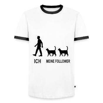 Ich Meine Follower Katze Katzenfreund - Männer Kontrast-T-Shirt - Weiß/Schwarz - Vorne - AI Model Female 172 light (172cm) & AI Model Male 178 dark (178cm)