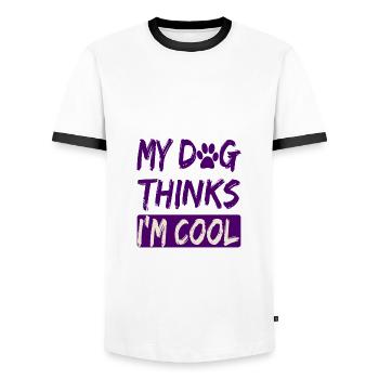 Dog Lover Humor My Dog Thinks I'm Cool Dog - Men's Ringer Shirt - white/black - Front - AI Model Female 172 light (172cm) & AI Model Male 178 dark (178cm)