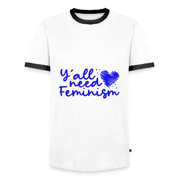 Feminist Gift Women's Equal Rights Y'All Need - Men's Ringer Shirt - white/black - Front - AI Model Female 172 light (172cm) & AI Model Male 178 dark (178cm)