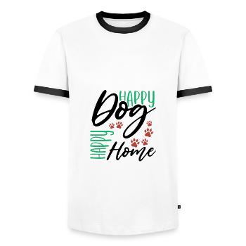 Dog Humor Happy Dog Happy Home Dog Lover Gift - Men's Ringer Shirt - white/black - Front - AI Model Female 172 light (172cm) & AI Model Male 178 dark (178cm)