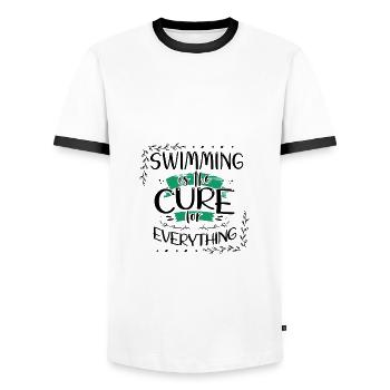 Cadeau nageur La natation est le remède pour tout - T-shirt contrasté Homme - blanc/noir - Devant - AI Model Female 172 light (172cm) & AI Model Male 178 dark (178cm)