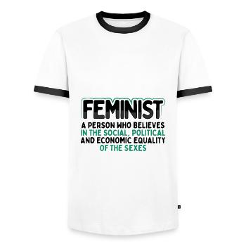 Féministe Social Politique Economique Égalité de - T-shirt contrasté Homme - blanc/noir - Devant - AI Model Female 172 light (172cm) & AI Model Male 178 dark (178cm)