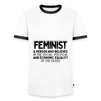 Féministe Social Politique Economique Égalité de - T-shirt contrasté Homme - blanc/noir - Devant - AI Model Female 172 light (172cm) & AI Model Male 178 dark (178cm)