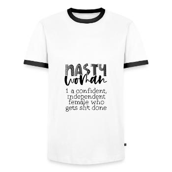 Feminism Nasty Woman Confident Getting Shit Done - Men's Ringer Shirt - white/black - Front - AI Model Female 172 light (172cm) & AI Model Male 178 dark (178cm)