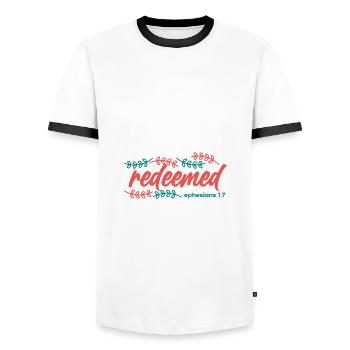 Christianity Redeemed Ephesians 1 7 christian Gift - Men's Ringer Shirt - white/black - Front - AI Model Female 172 light (172cm) & AI Model Male 178 dark (178cm)
