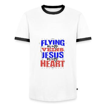 Flying Pilot Gift Flying is in My Veins Jesus is - Men's Ringer Shirt - white/black - Front - AI Model Female 172 light (172cm) & AI Model Male 178 dark (178cm)
