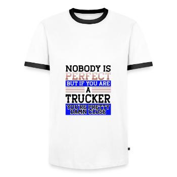 Trucker Gift Nobody Perfect Trucker Damn Close - T-shirt contrasté Homme - blanc/noir - Devant - AI Model Female 172 light (172cm) & AI Model Male 178 dark (178cm)
