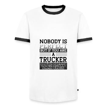 Trucker Gift Nobody Perfect Trucker Damn Close - T-shirt contrasté Homme - blanc/noir - Devant - AI Model Female 172 light (172cm) & AI Model Male 178 dark (178cm)