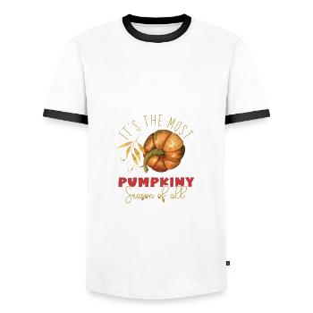 Autumn Most Pumpkiny Season of All Thanksgiving - Men's Ringer Shirt - white/black - Front - AI Model Female 172 light (172cm) & AI Model Male 178 dark (178cm)