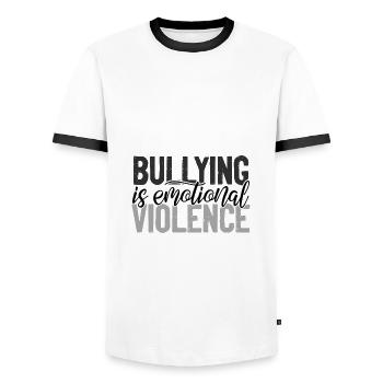 Anti Bullying Gift Bullying is Emotional Violence - Men's Ringer Shirt - white/black - Front - AI Model Female 172 light (172cm) & AI Model Male 178 dark (178cm)