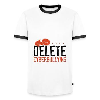 Anti Bullying Gifts Delete Cyberbullying Gift - Men's Ringer Shirt - white/black - Front - AI Model Female 172 light (172cm) & AI Model Male 178 dark (178cm)