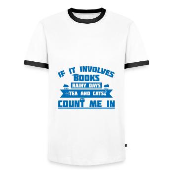 Livres Rainy Tea et Cats Count Me In Book Lover - T-shirt contrasté Homme - blanc/noir - Devant - AI Model Female 172 light (172cm) & AI Model Male 178 dark (178cm)