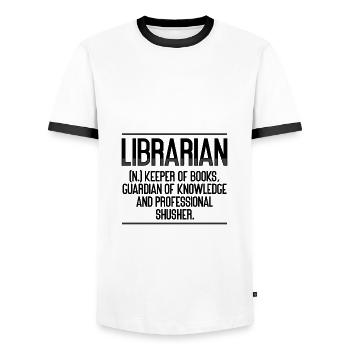 Bibliothécaire Idées Cadeaux Gardien des Livres Gardien de - T-shirt contrasté Homme - blanc/noir - Devant - AI Model Female 172 light (172cm) & AI Model Male 178 dark (178cm)