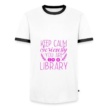 Librarian Gift Keep Calm In A Library Book Lover - Men's Ringer Shirt - white/black - Front - AI Model Female 172 light (172cm) & AI Model Male 178 dark (178cm)