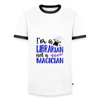 Book Lover Gift I'm a Librarian Not Magician - Men's Ringer Shirt - white/black - Front - AI Model Female 172 light (172cm) & AI Model Male 178 dark (178cm)