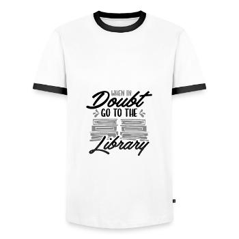 Book Lover Gifts In Doubt Go To Library Librarian - Men's Ringer Shirt - white/black - Front - AI Model Female 172 light (172cm) & AI Model Male 178 dark (178cm)