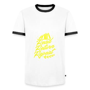 Bibliothécaire Cadeaux Lire Retour Répéter Livre Amoureux Cadeau - T-shirt contrasté Homme - blanc/noir - Devant - AI Model Female 172 light (172cm) & AI Model Male 178 dark (178cm)