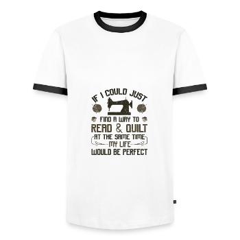 Quilter Gift Read et Quilt Same Time Life - T-shirt contrasté Homme - blanc/noir - Devant - AI Model Female 172 light (172cm) & AI Model Male 178 dark (178cm)