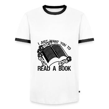 Just Want You to Read a Book Fun Book Lover - Men's Ringer Shirt - white/black - Front - AI Model Female 172 light (172cm) & AI Model Male 178 dark (178cm)