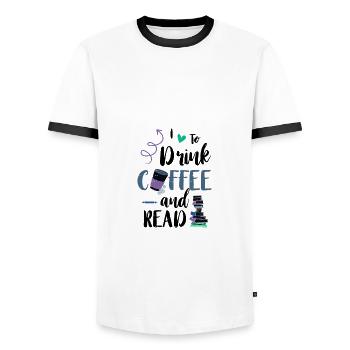 J’adore boire du café et lire des livres café - T-shirt contrasté Homme - blanc/noir - Devant - AI Model Female 172 light (172cm) & AI Model Male 178 dark (178cm)