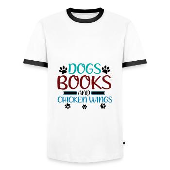 Book Lover Gift Dogs Livres et Chicken Wings Cadeaux - T-shirt contrasté Homme - blanc/noir - Devant - AI Model Female 172 light (172cm) & AI Model Male 178 dark (178cm)