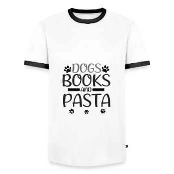 Hund Liebhaber Geschenke Hunde Bücher und Pasta Esser Geschenk - Männer Kontrast-T-Shirt - Weiß/Schwarz - Vorne - AI Model Female 172 light (172cm) & AI Model Male 178 dark (178cm)