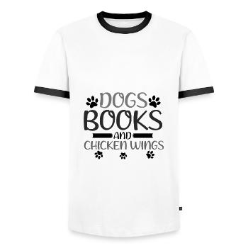 Book Lover Gift Chiens Livres et Chicken Wings Gift - T-shirt contrasté Homme - blanc/noir - Devant - AI Model Female 172 light (172cm) & AI Model Male 178 dark (178cm)