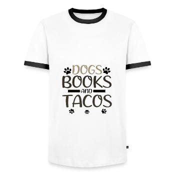 Livre Amoureux Cadeaux Chiens Livres et Tacos Cadeau pour - T-shirt contrasté Homme - blanc/noir - Devant - AI Model Female 172 light (172cm) & AI Model Male 178 dark (178cm)