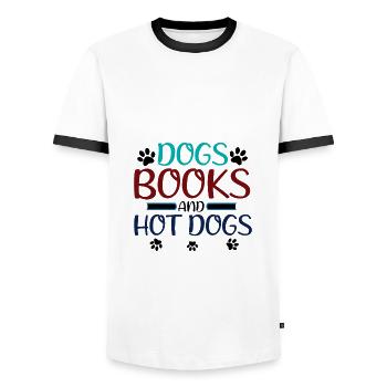 Dog Lover Cadeaux Chiens Livres et Hot-Dogs - T-shirt contrasté Homme - blanc/noir - Devant - AI Model Female 172 light (172cm) & AI Model Male 178 dark (178cm)