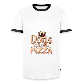 Dog Lover Gift Dogs Books and Pizza - Men's Ringer Shirt - white/black - Front - AI Model Female 172 light (172cm) & AI Model Male 178 dark (178cm)