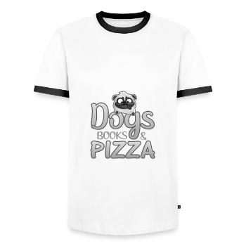 Dog Lover Gifts Dogs Books and Pizza - Men's Ringer Shirt - white/black - Front - AI Model Female 172 light (172cm) & AI Model Male 178 dark (178cm)