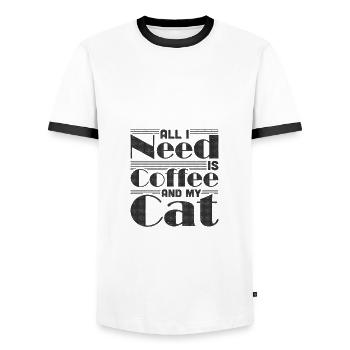 Coffee Drinking Cat Lover Gift All I Need is - Men's Ringer Shirt - white/black - Front - AI Model Female 172 light (172cm) & AI Model Male 178 dark (178cm)