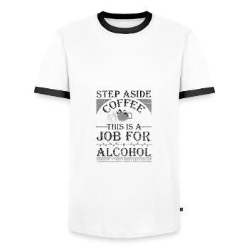 Pas de côté Café C’est un travail pour l’alcool drôle - T-shirt contrasté Homme - blanc/noir - Devant - AI Model Female 172 light (172cm) & AI Model Male 178 dark (178cm)