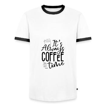 Coffee Drinker Gift Always Coffee Time Coffee - Men's Ringer Shirt - white/black - Front - AI Model Female 172 light (172cm) & AI Model Male 178 dark (178cm)