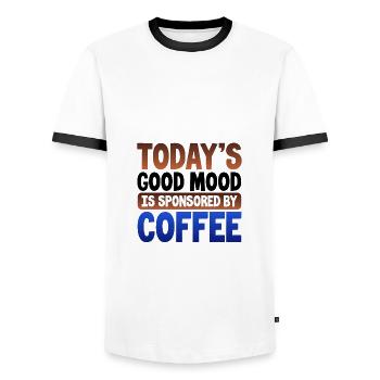 Coffee Lover Gifts Today's Good Mood Sponsored by - Men's Ringer Shirt - white/black - Front - AI Model Female 172 light (172cm) & AI Model Male 178 dark (178cm)