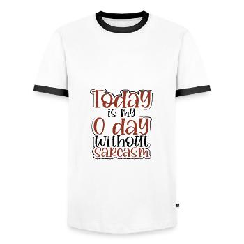 Cadeaux sarcastiques aujourd’hui est mon 0 jour sans sarcasme - T-shirt contrasté Homme - blanc/noir - Devant - AI Model Female 172 light (172cm) & AI Model Male 178 dark (178cm)