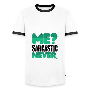 Sarcastic Humor Me Sarcastic Never Sarcasm Gift - Men's Ringer Shirt - white/black - Front - AI Model Female 172 light (172cm) & AI Model Male 178 dark (178cm)